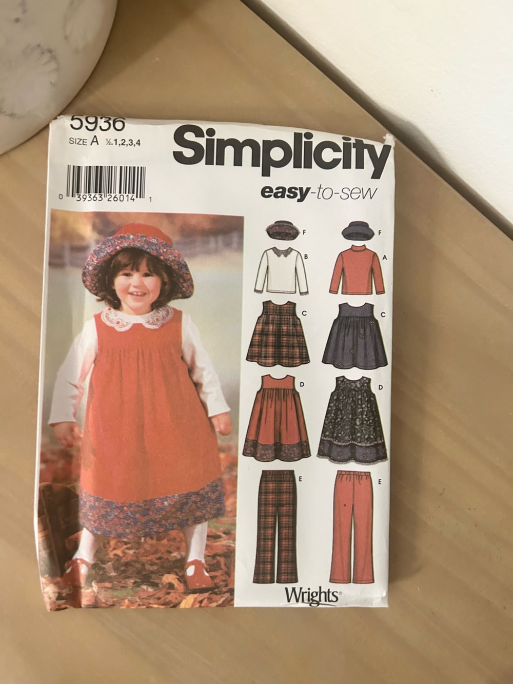 Vintage Simplicity 5936 Toddler Jumper, Pants, Top & Hat Sewing Pattern 1/2-4